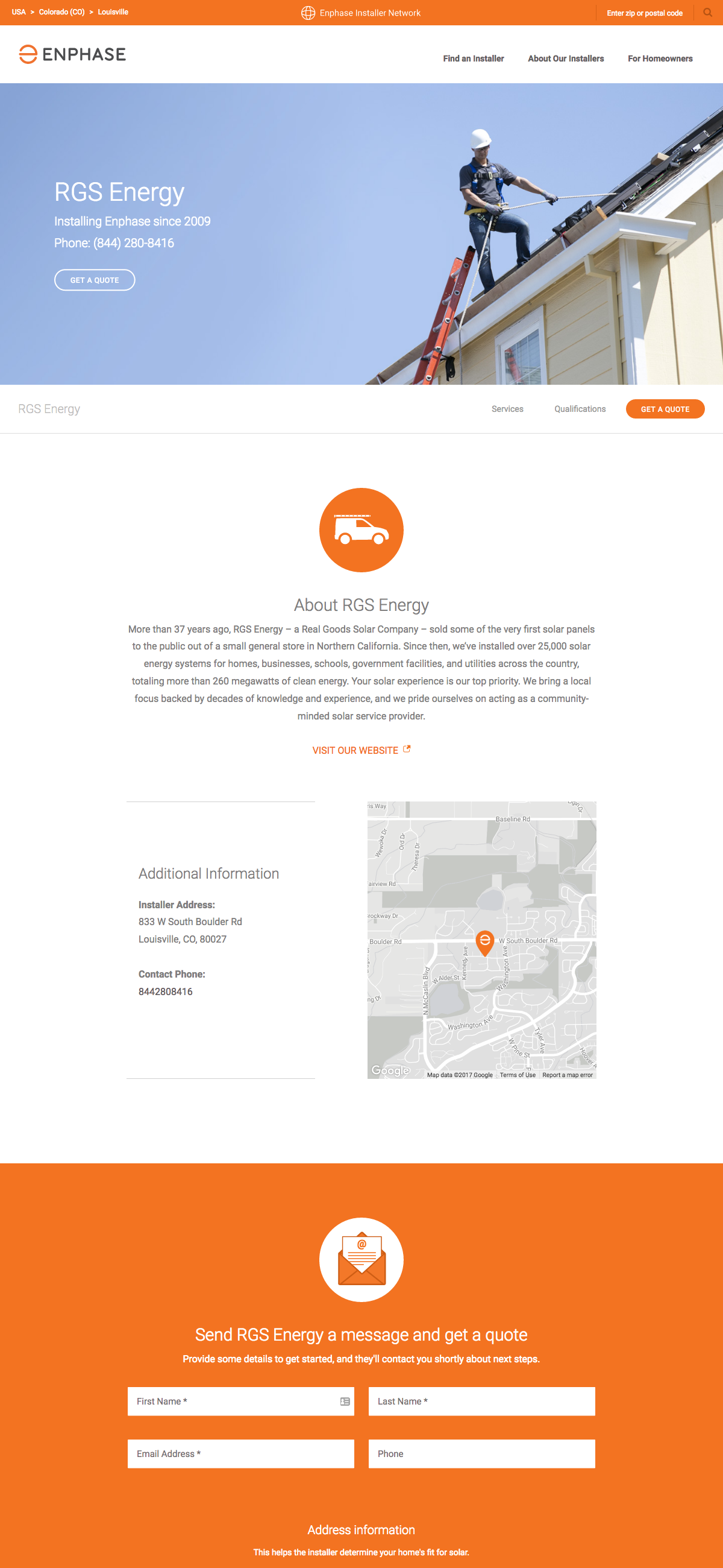 Enphase Installer Locator detail page - desktop